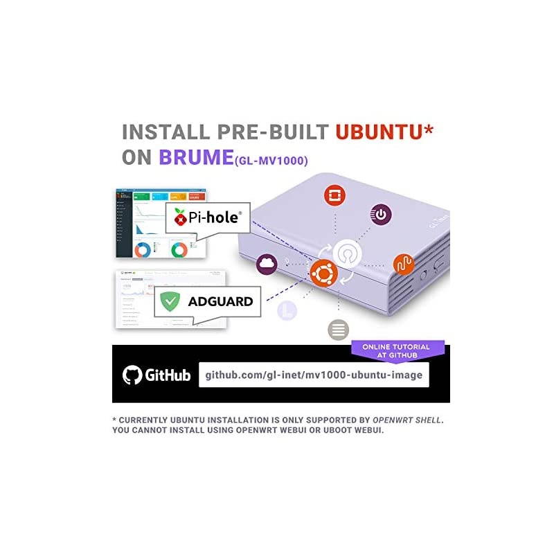 GL-MV1000 (Brume) Edge Computing Gigabit VPN Gateway, DDR4 1GB, Flash 16MB, EMMC 8GB, MicroSD Storage Support, OpenWrt/LEDE pre-Installed, 280Mbps High VPN Performance, Cables Included