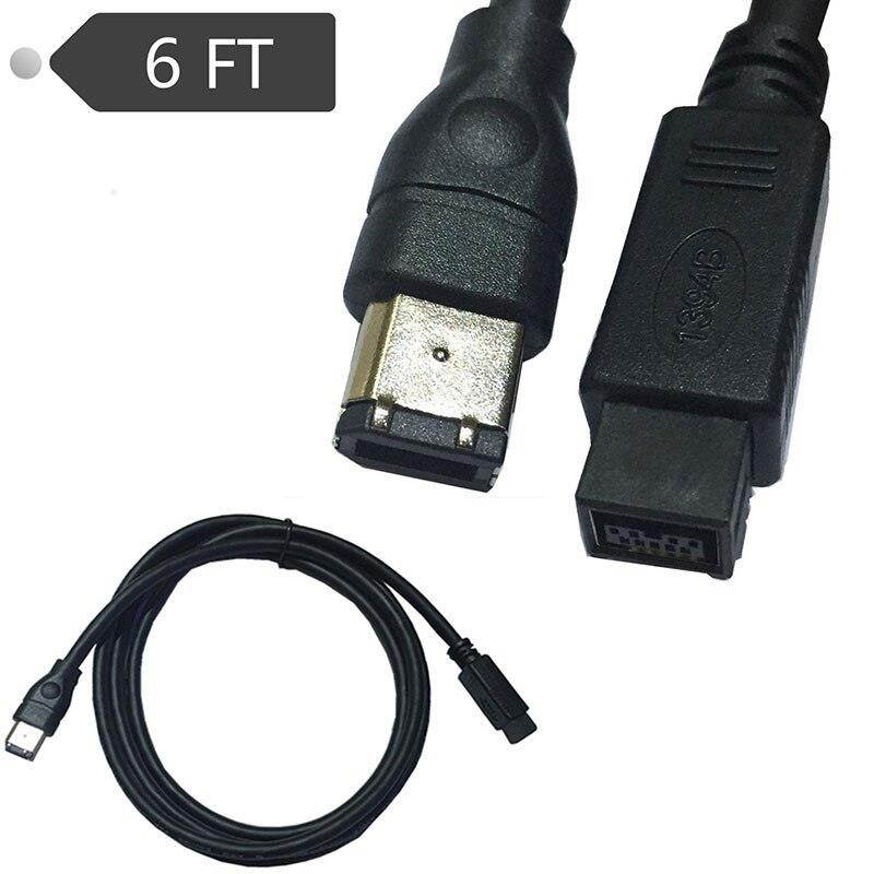 Black IEEE 1394 Firewire 800 to Firewire 400 Cable, 9 Pin/6 Pin Male / Male 6 FT