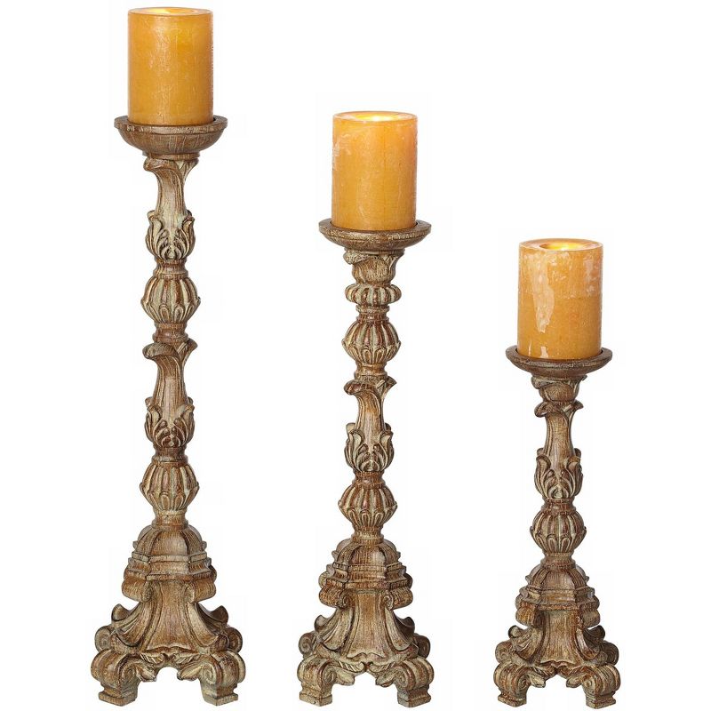 Kensington Hill Exotic Carved Pillar Candle Holders - Set of 3