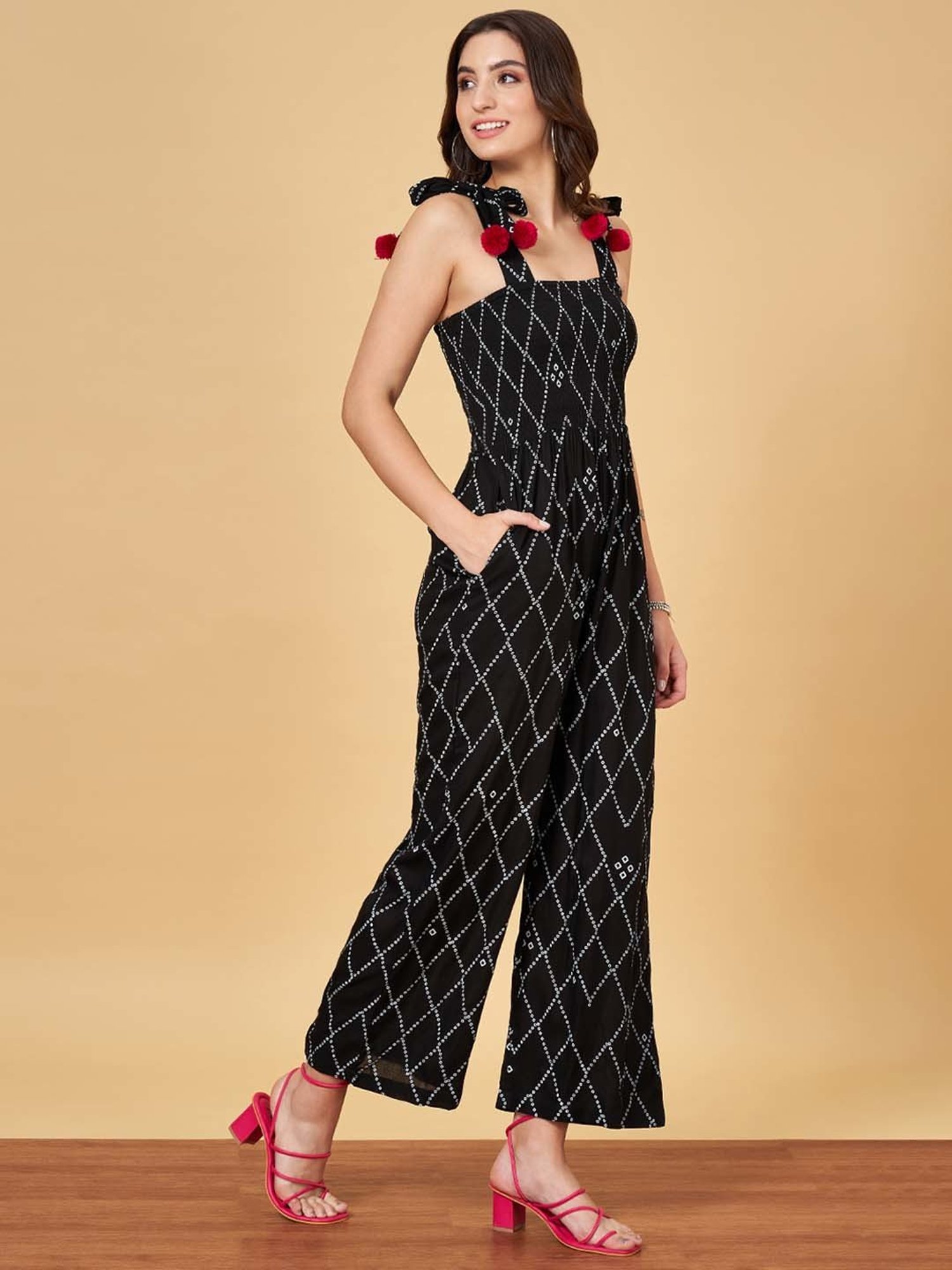 YU by Pantaloons Black Printed Jumpsuit