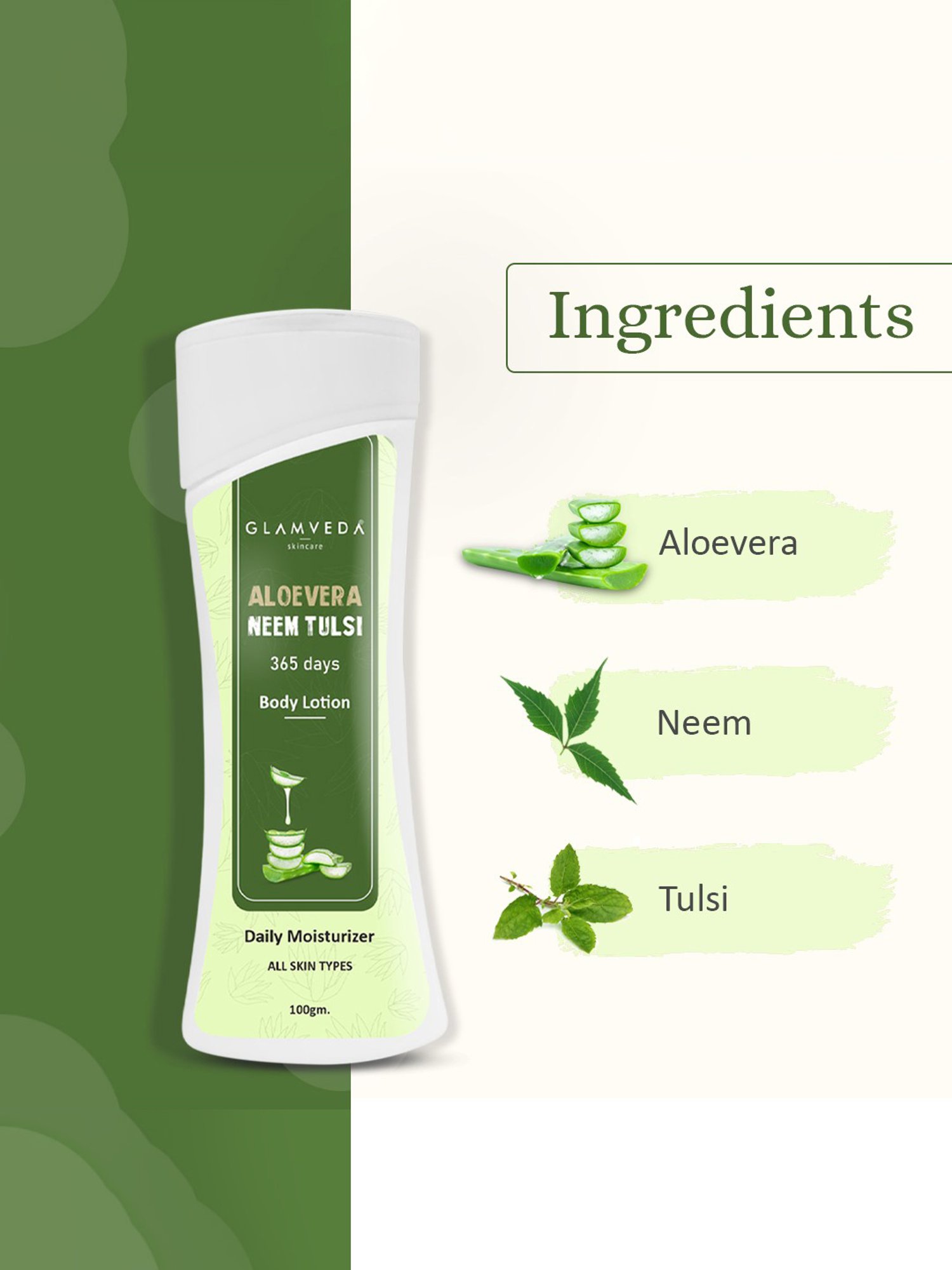 Glamveda Aloevera Neem Tulsi 365 Days Body Lotion - 100 gm