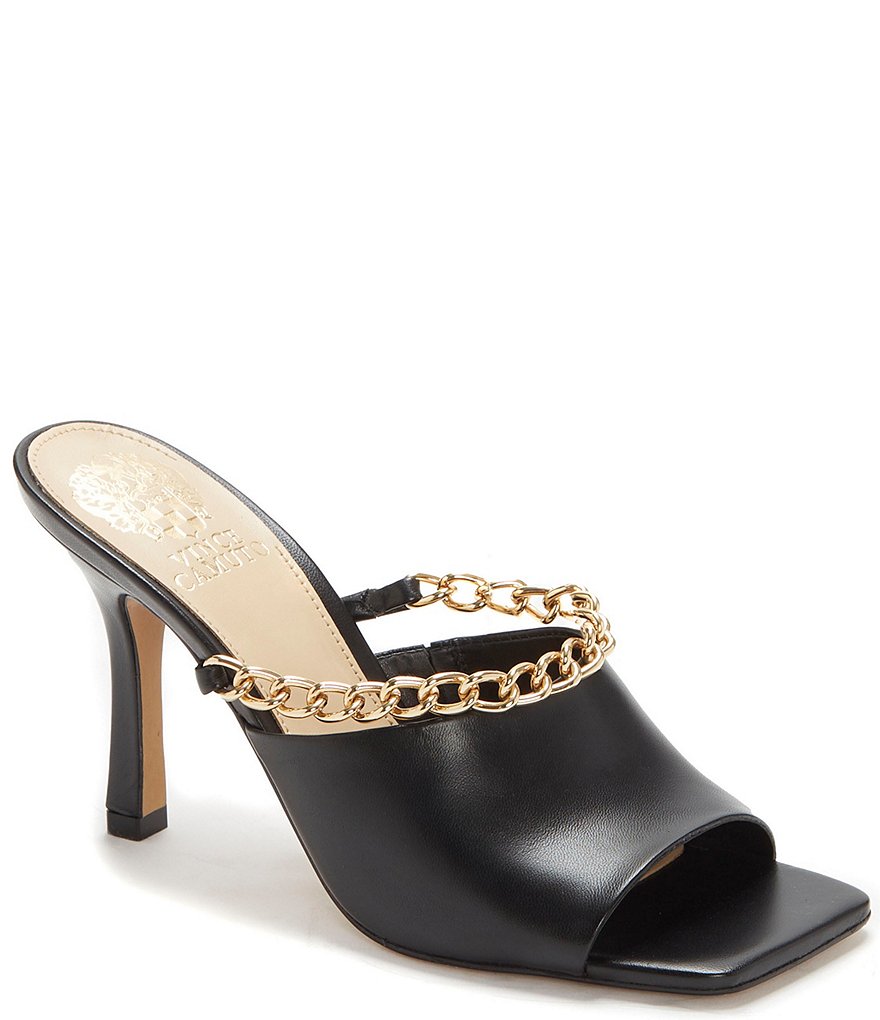 Vince Camuto Baminie Leather Square Toe Chain Detail Mules