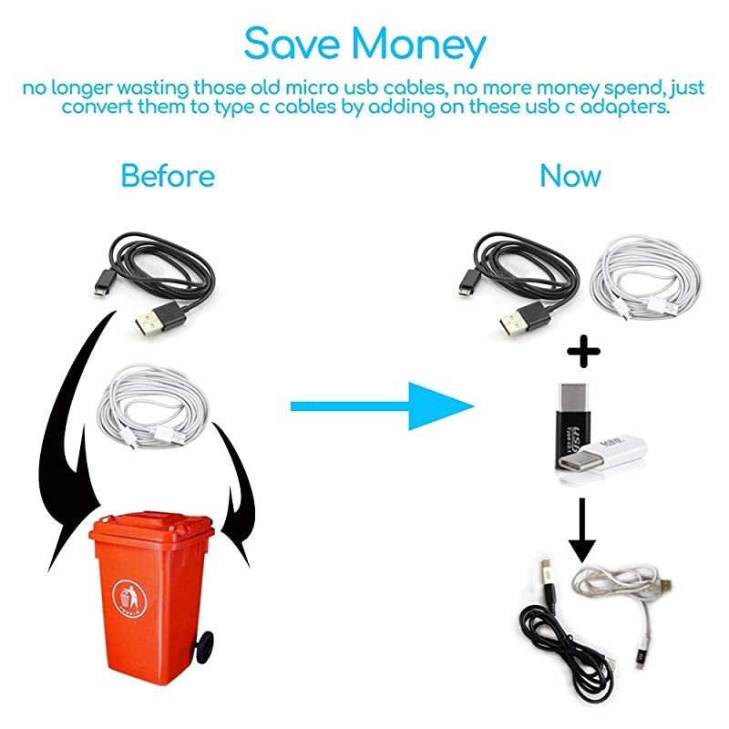 of 10 Micro USB to USB C Adapter Charger Converter Micro USB to Type C USB Adapter Data Syncing and Charging Converter for Samsung MacBook ChromeBook Pixel Nexus White