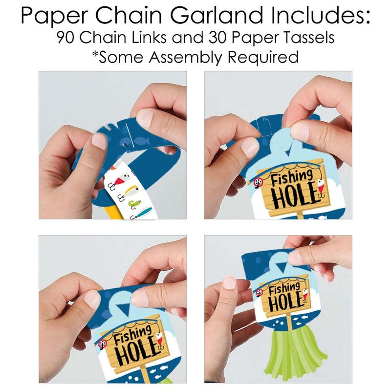Big Dot of Happiness Let's Go Fishing - 90 Chain Links & 30 Paper Tassels Decor Kit - Fish Birthday Party or Baby Shower Paper Chains Garland - 21 ft