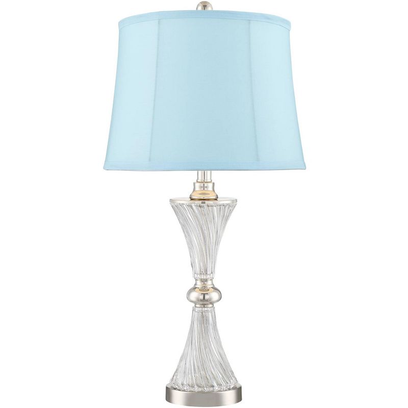 Regency Hill Luca Chrome and Glass Blue Softback Shade USB Table Lamps