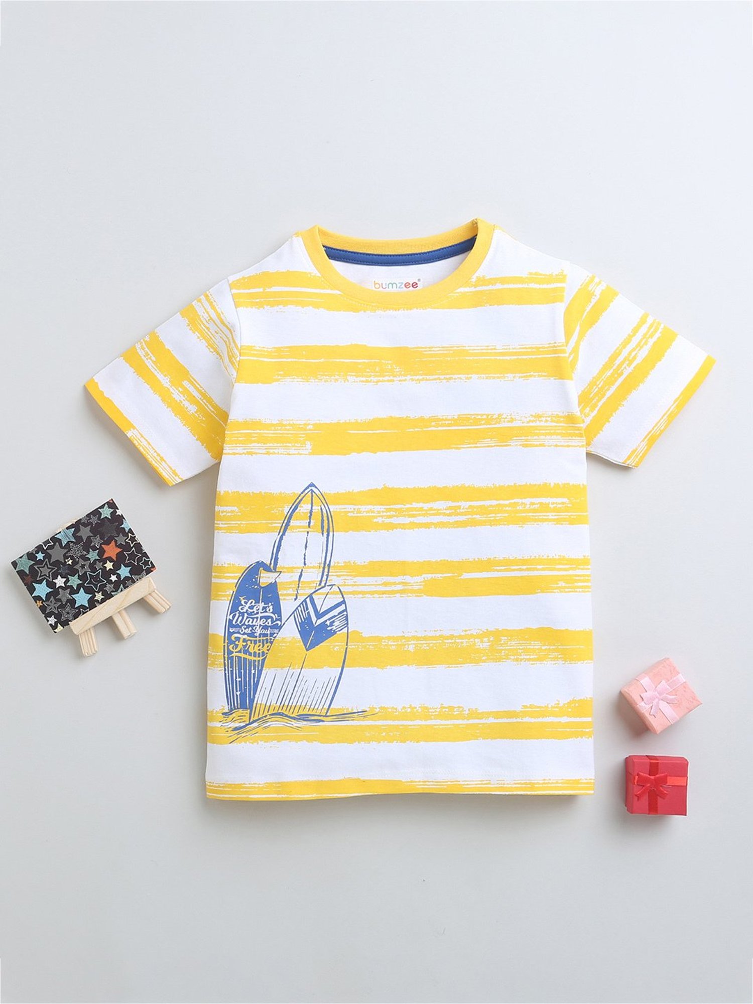 Bumzee Kids Yellow & White Striped T-Shirt