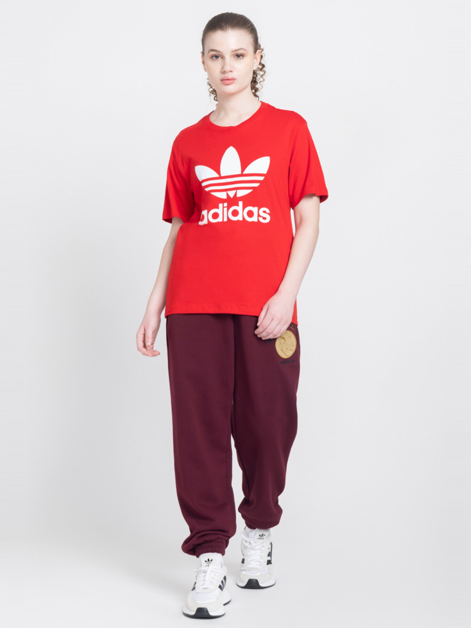 Adidas Originals Red Cotton Logo Print Sports T-Shirt