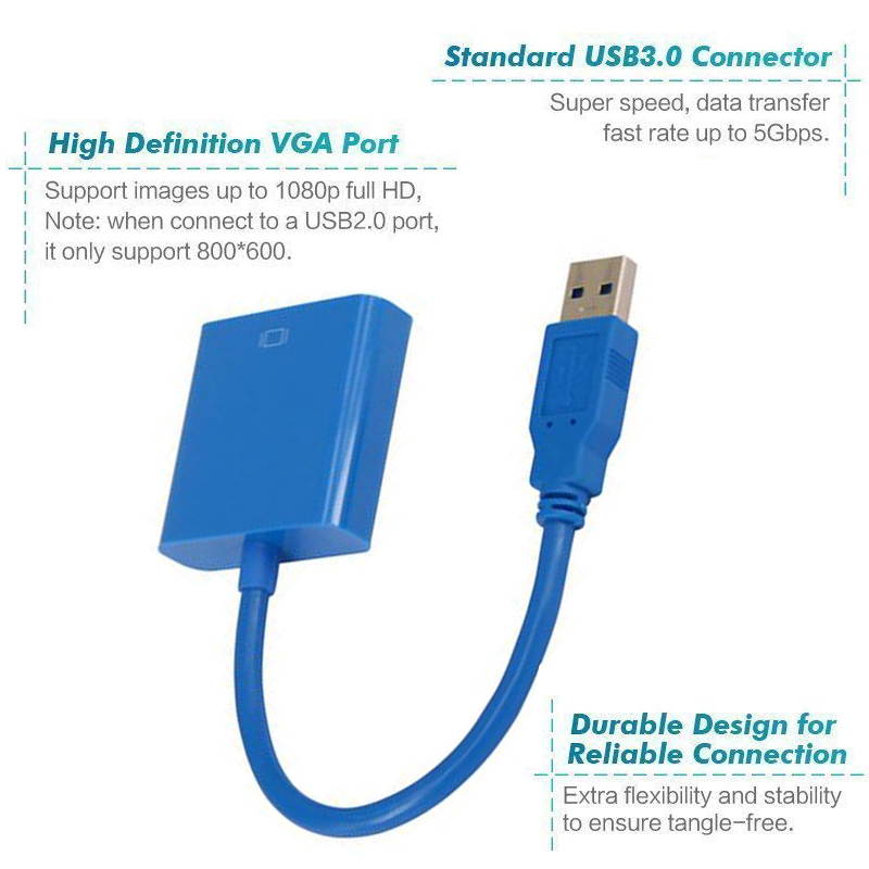 Wanmingtek High Speed USB 3.0 to VGA Adapter Converter, Multi-Monitor Adapter Male to Female Connector, Support Max Resolution 1080p 60Hz,for PC Laptop Windows 10/8.1/8/7/XP, No Need CD Driver(Blue)