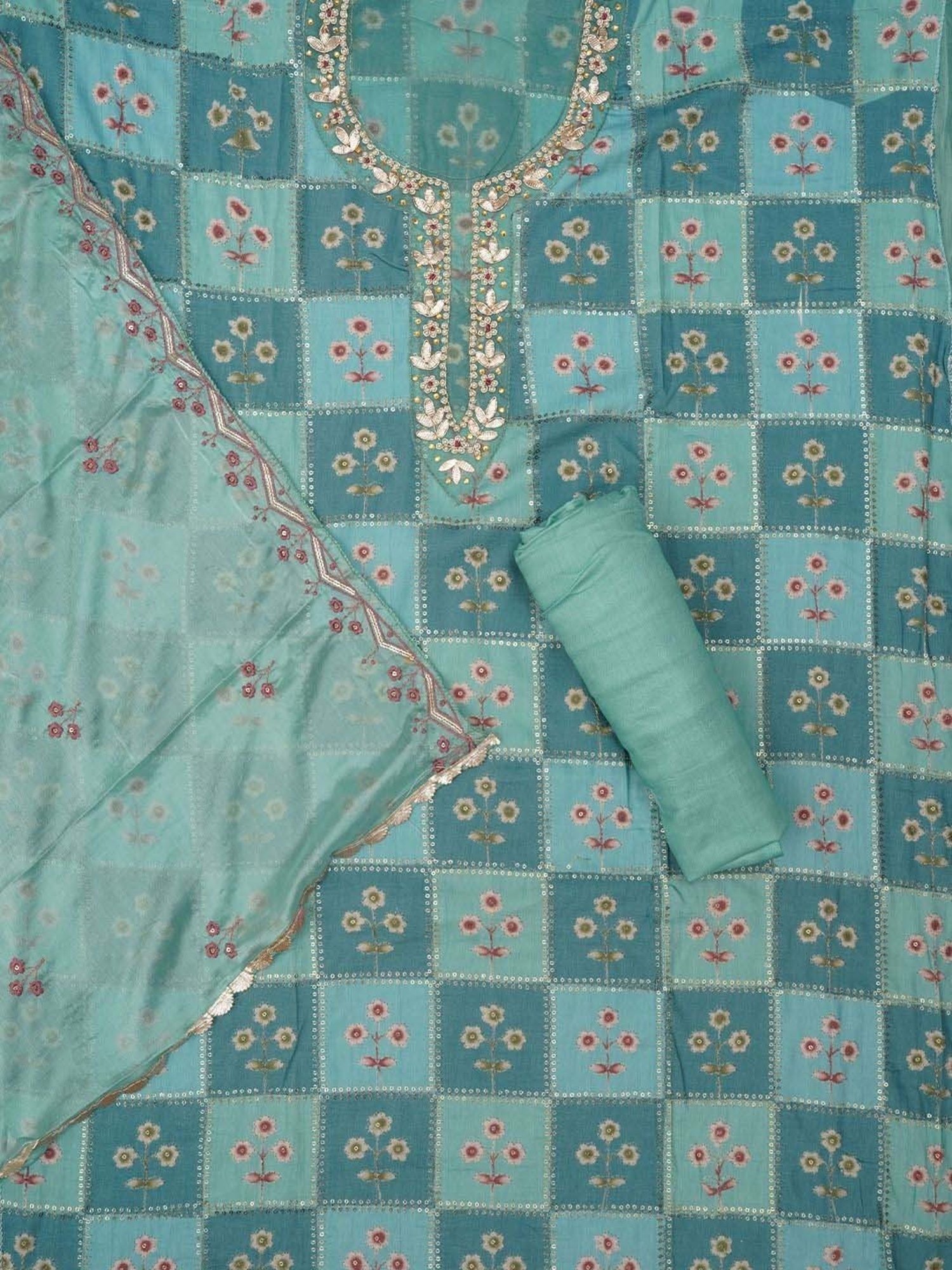 Jaipur Kurti Blue Embroidered Unstitched Dress Material