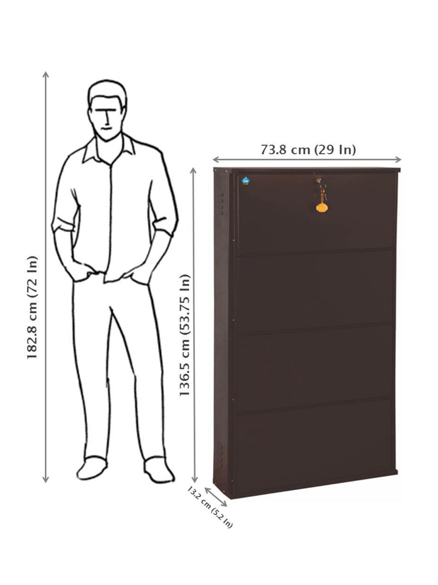 Delite Kom Metal Shoe Rack - 29" 4 Shelf, Coffee, PowderCoat, Wall Mount, DIY