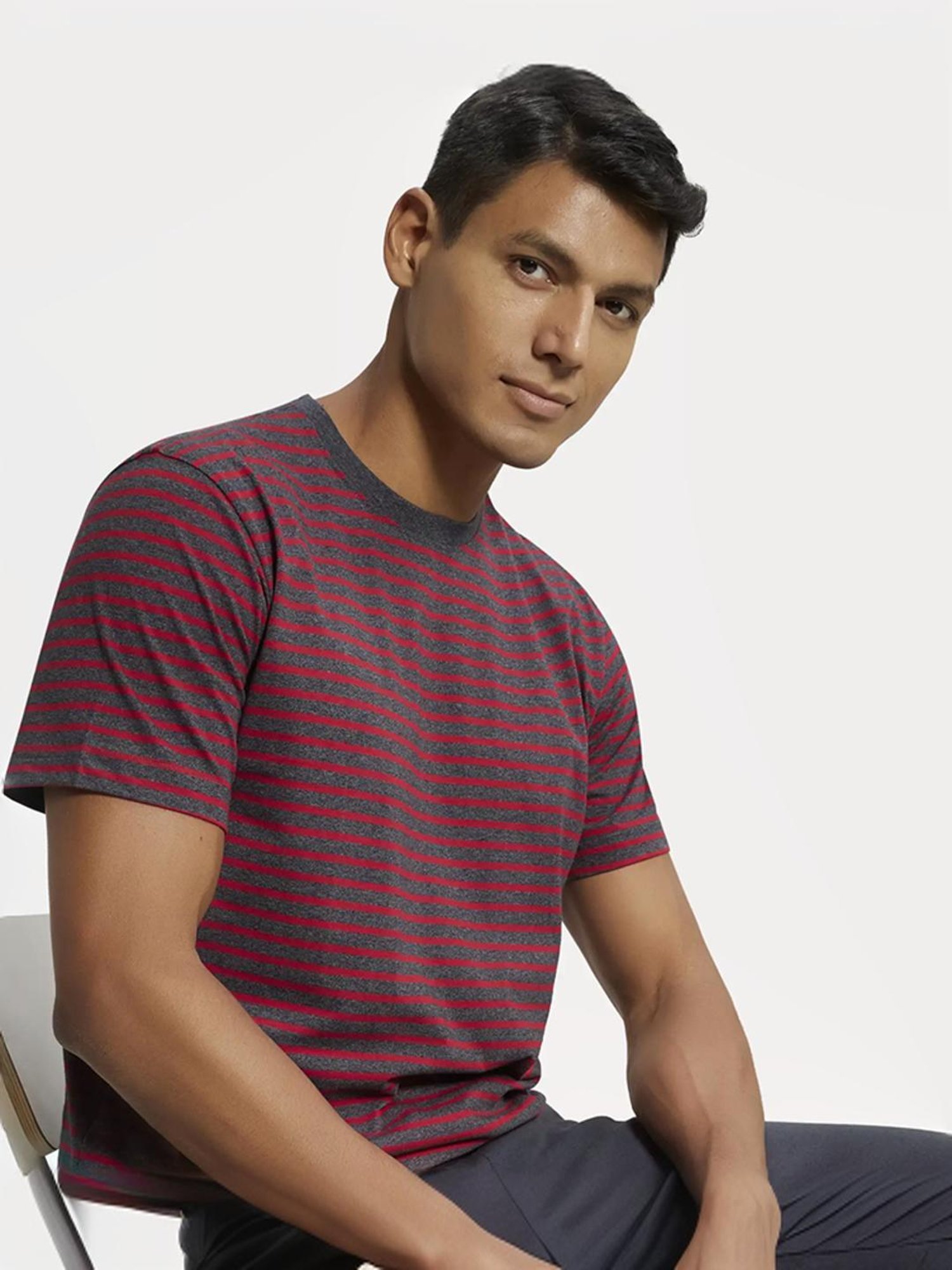 Jockey 2715 Men's Super Combed Cotton Rich Striped Round Neck Half Sleeve T-Shirt