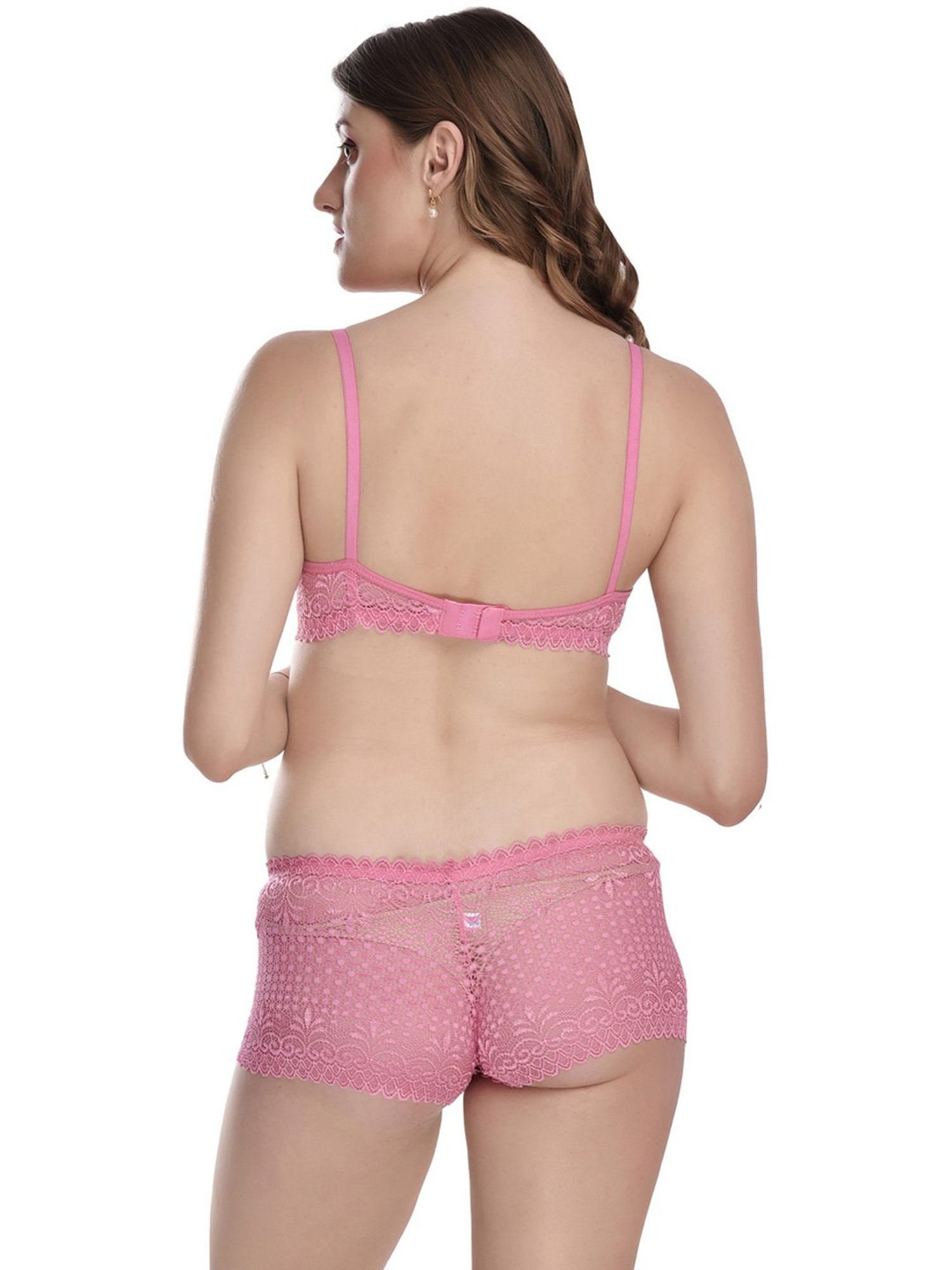 AROUSY Red & Pink Self Pattern Bra Panty Set - Pack Of 2
