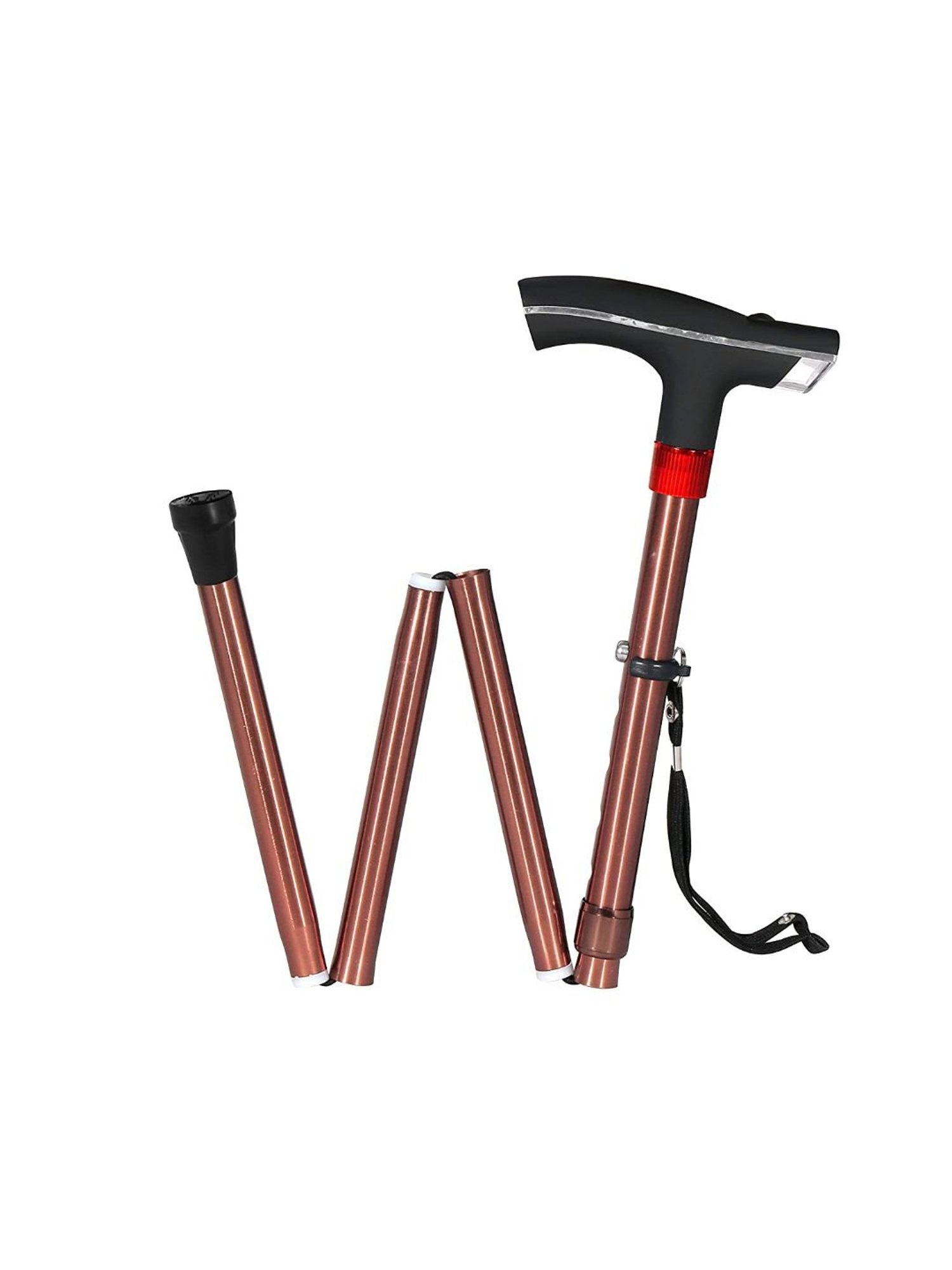 MCP Smart Folding Adjustable Walking Stick with LED Torch SOS Alarm - Single Leg (Brown)
