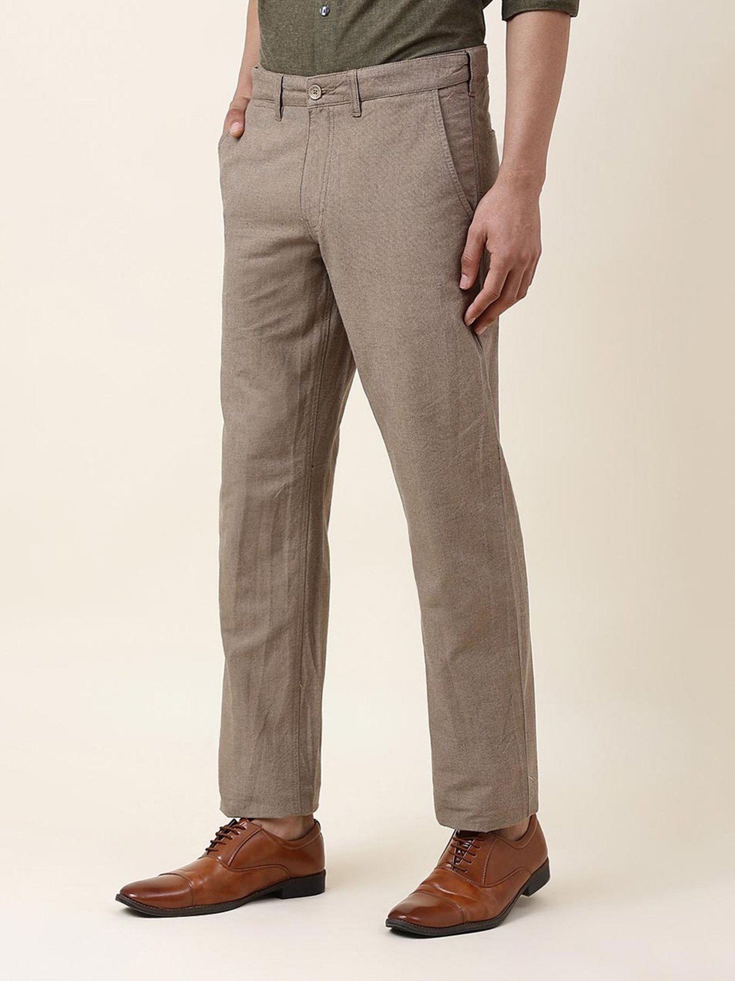 Fabindia Light Beige Comfort Fit Flat Front Trousers