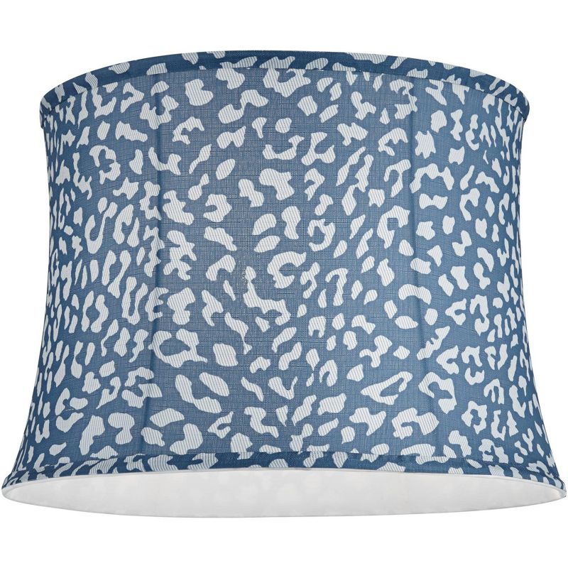 Springcrest Blue Leopard Spot Medium Drum Lamp Shade 14" Top x 16" Bottom x 11.5" High (Spider) Replacement with Harp and Finial