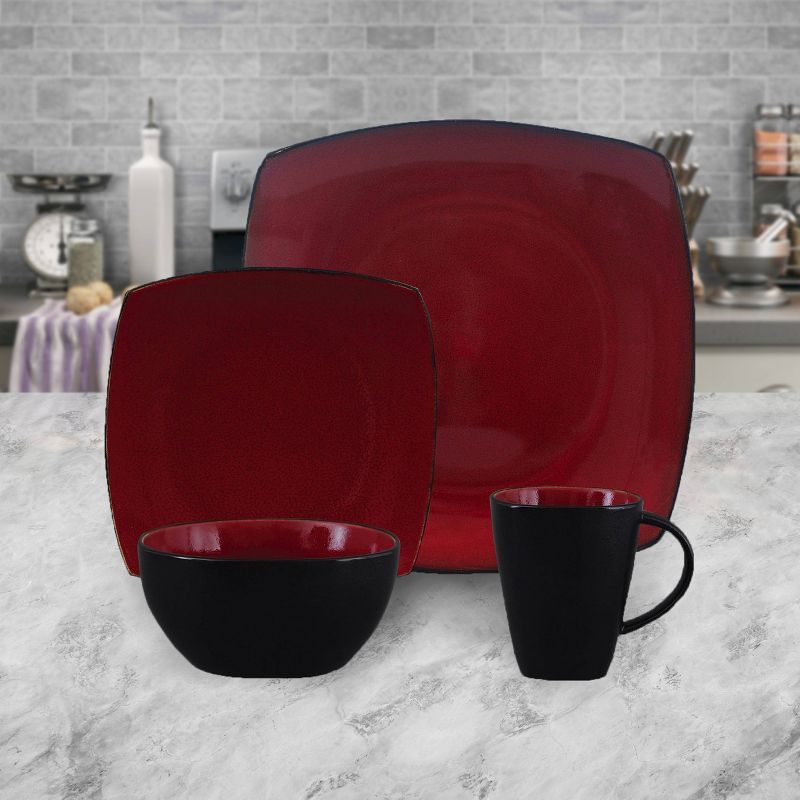 Gibson Home 16pc Stoneware Soho Lounge Dinnerware Set Red/Black