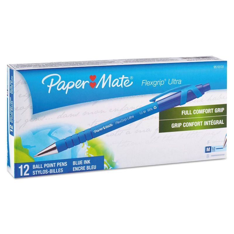 Paper Mate FlexGrip Ultra 12pk Recycled Ballpoint Retractable Pens - Blue Ink