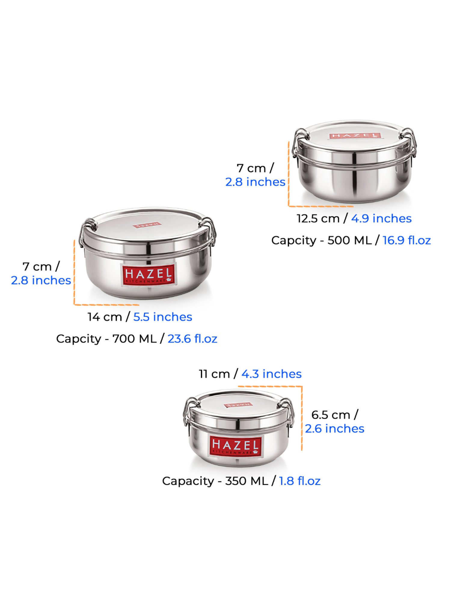 HAZEL Silver Stainless Steel Storage Container - Set of 3