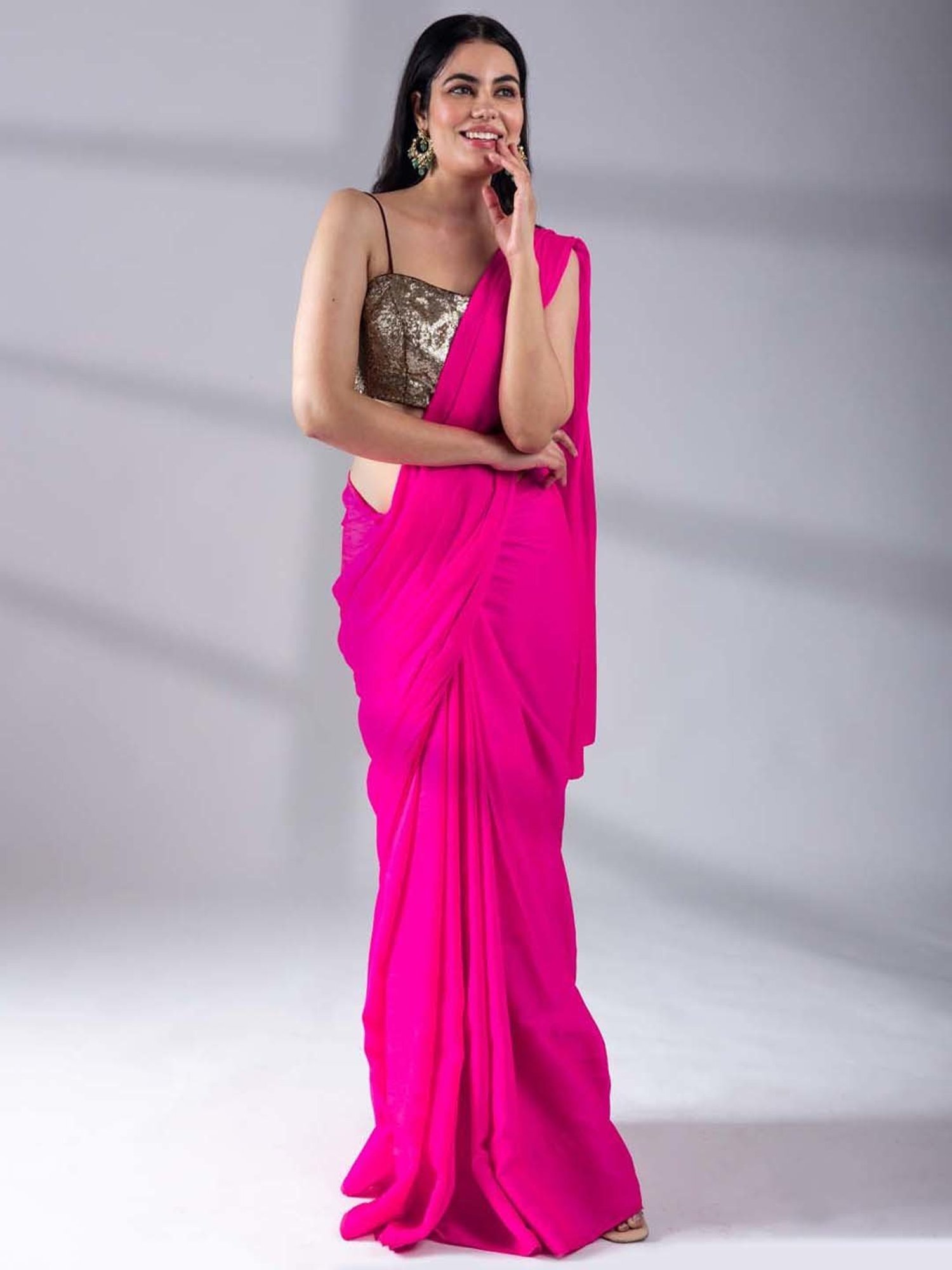 Swtantra Pink Satin Saree