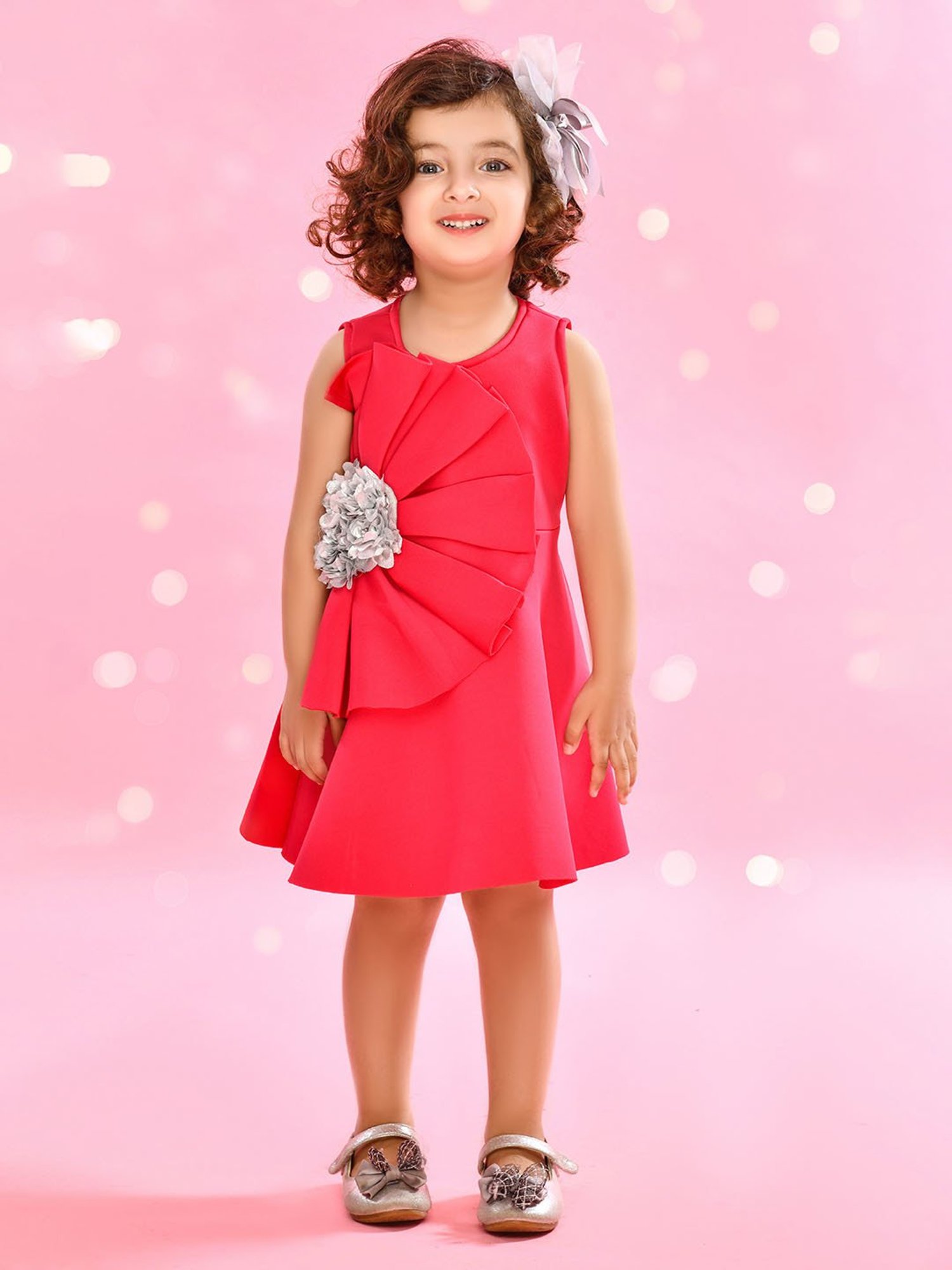 Saka Designs Kids Fushcia Applique Dress