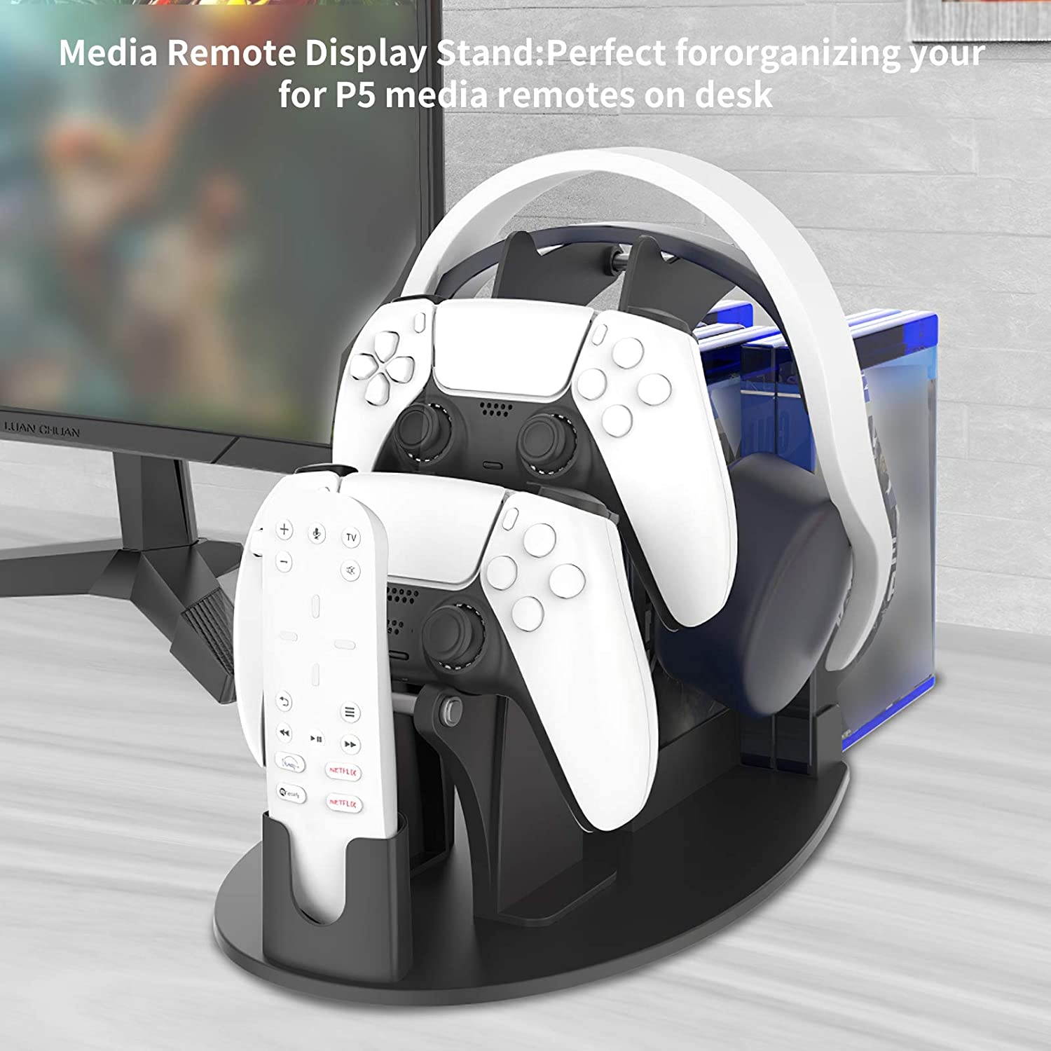 Desktop Gaming Handle Earphone Gaming Handle Remote Control Disc Desktop Storage Bracket for PS5/PS4/Xbox/NS