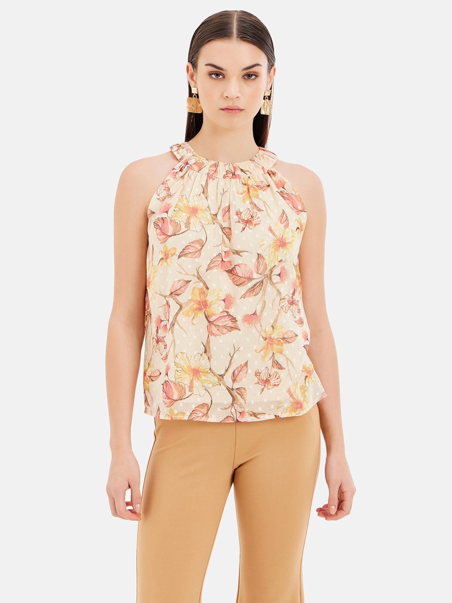 Kazo Yellow & Pink Floral Print Top