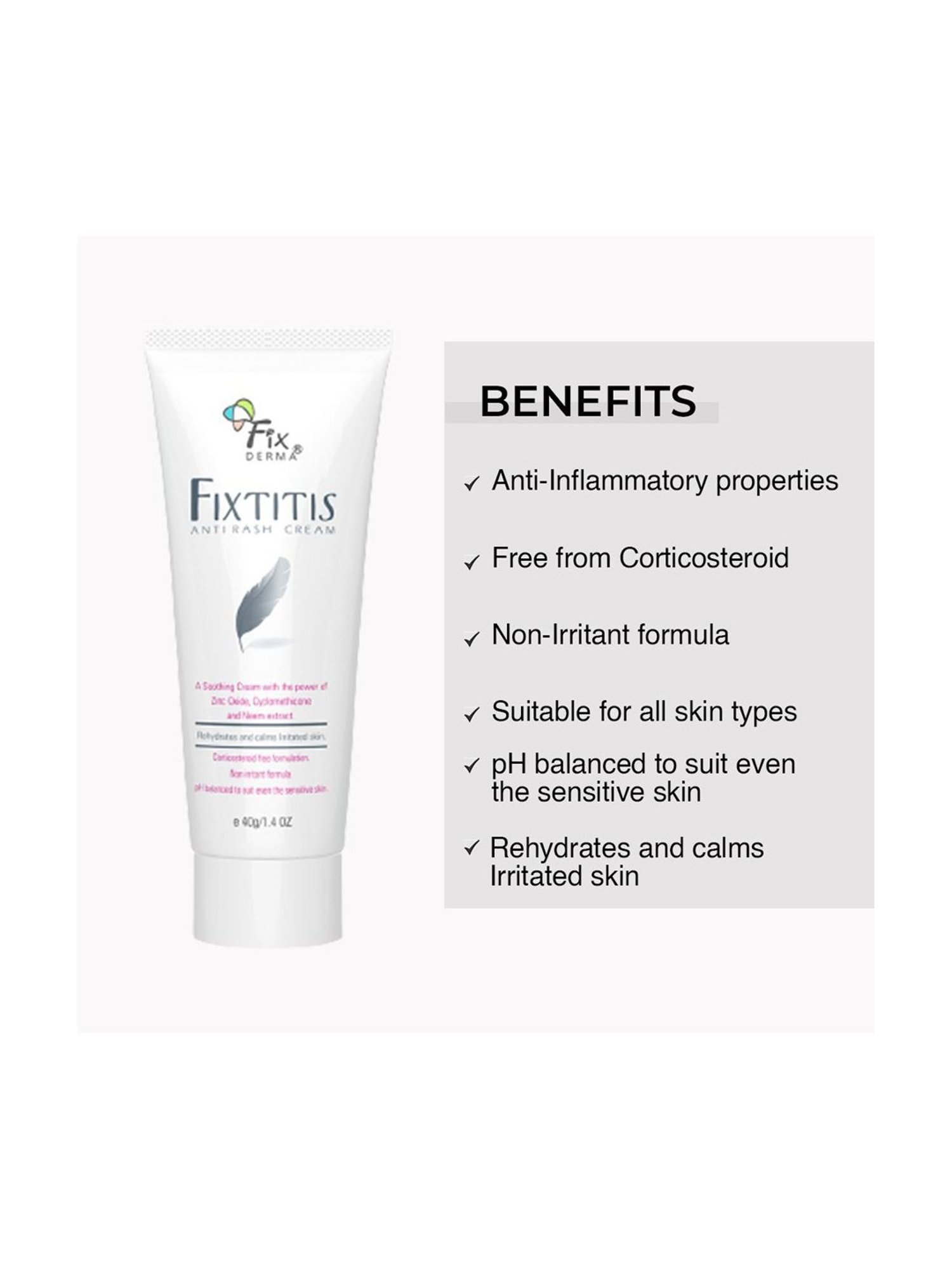 Fixderma Fixtitis Antirash Cream, Fast Relief From Itching, Sweat Rash - 40 gm