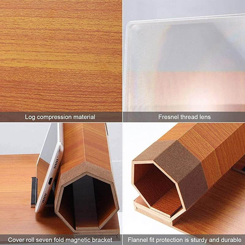 Screen Magnifier 12 inch Foldable Smart Phone Screen Amplifier Projector Movie Video Enlarger Wooden Phone Holder Stand with 3D Screen Magnifying Amplifying Glass for All Smart Phone Model