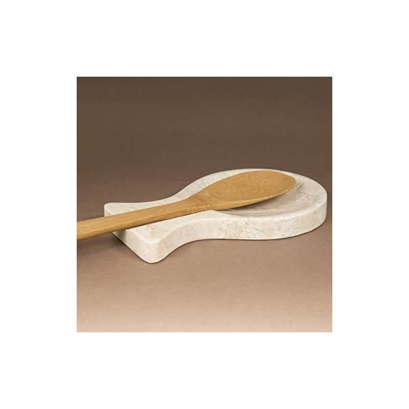 Natural Champagne Marble Rest Spoon Cooking Utensil Holder, 8.6" L x 4.9" W x 0.8" H, Beige