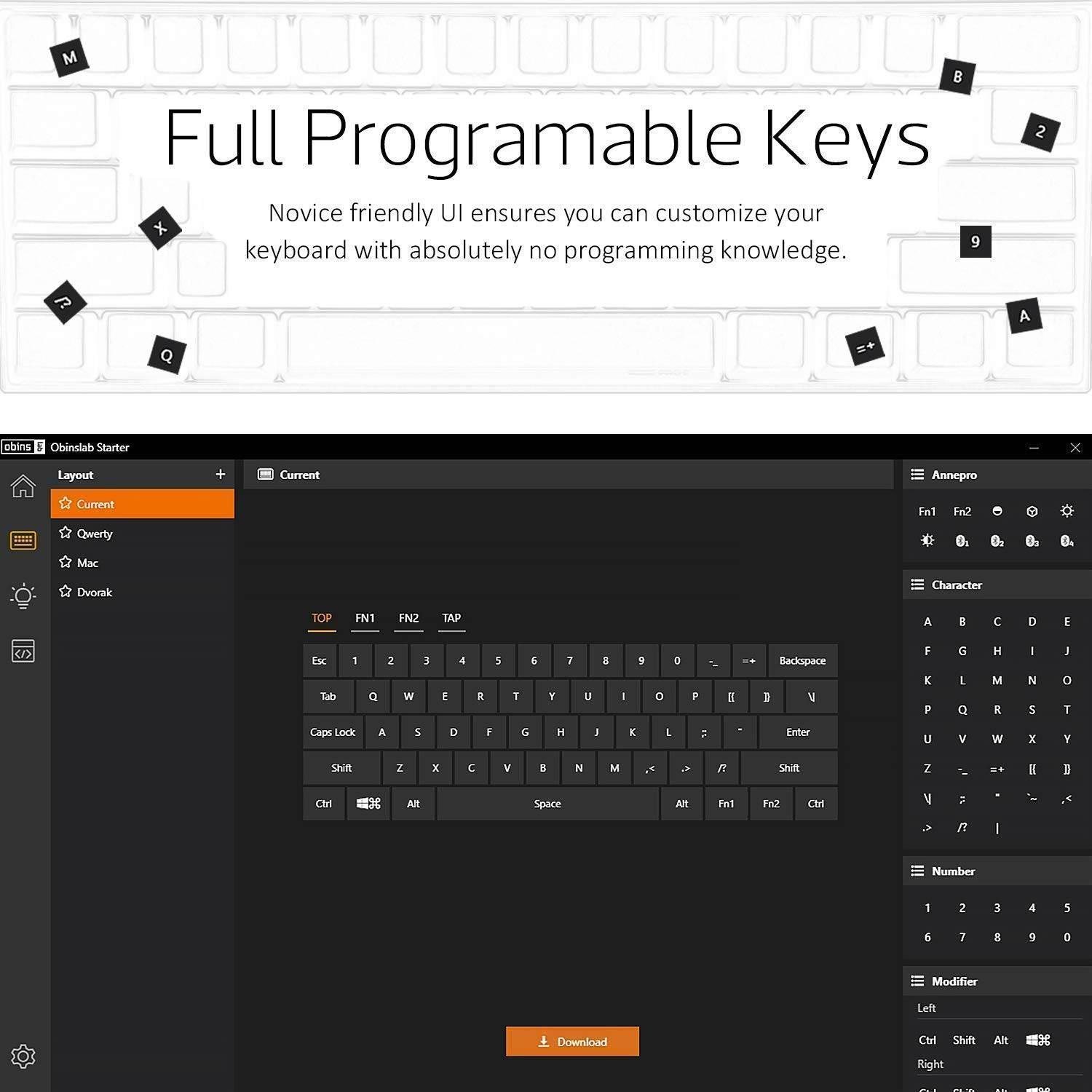 Anne Pro 2 Mechanical Keyboard 60% RGB Wired/ Wireless Gaming Keyboard Mac Bluetooth 4.0 PBT Type-c Kailh BOX Red Switch - Black
