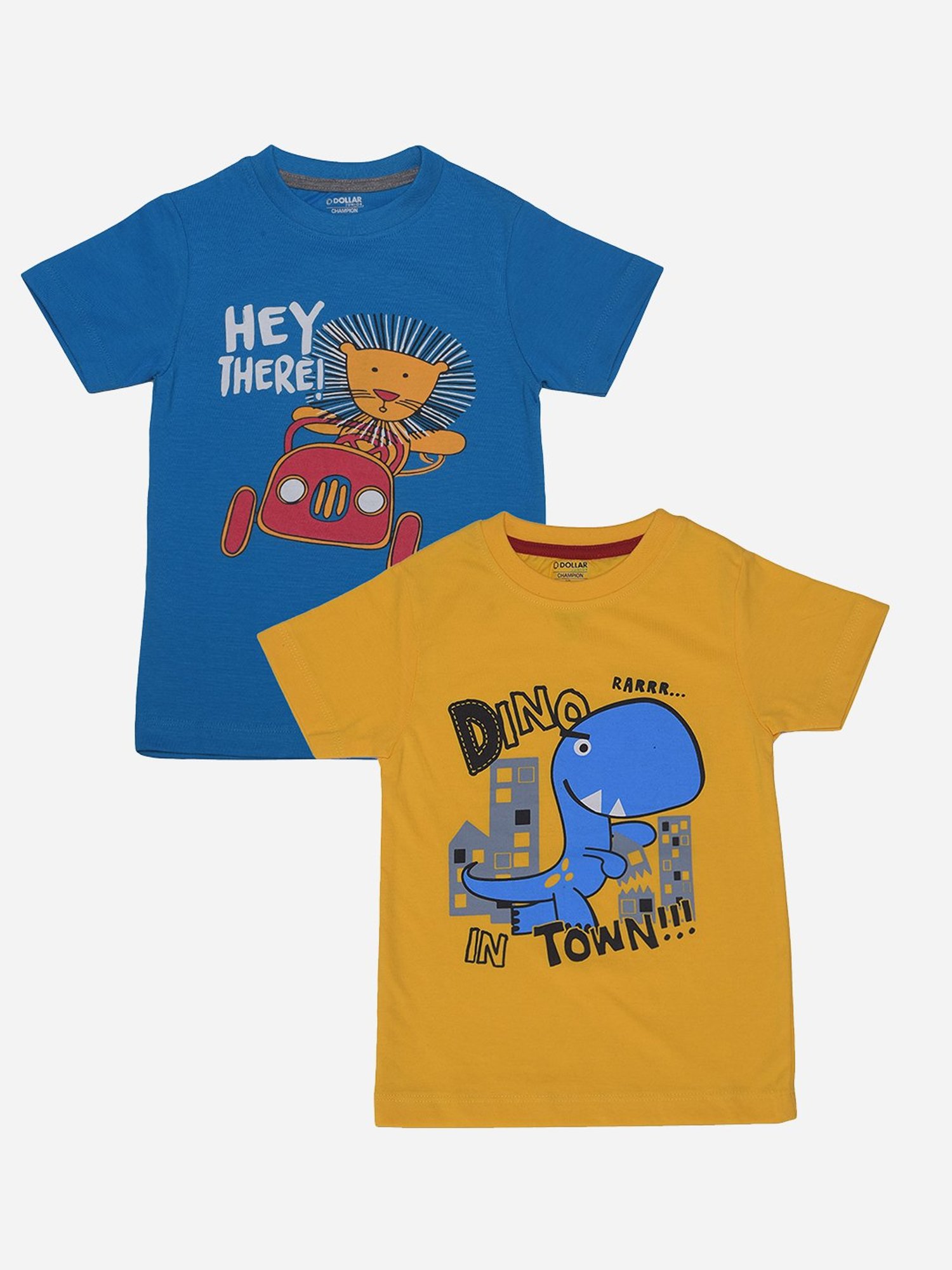 Dollar Boys Blue & Yellow Printed T-Shirt (Pack Of 2)