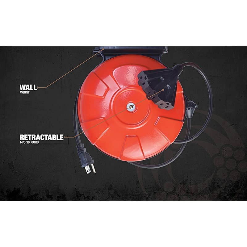 48006SW Retractable Cord Reel with 30Foot 143 Black Extension Cord 3 Grounded Outlets Red