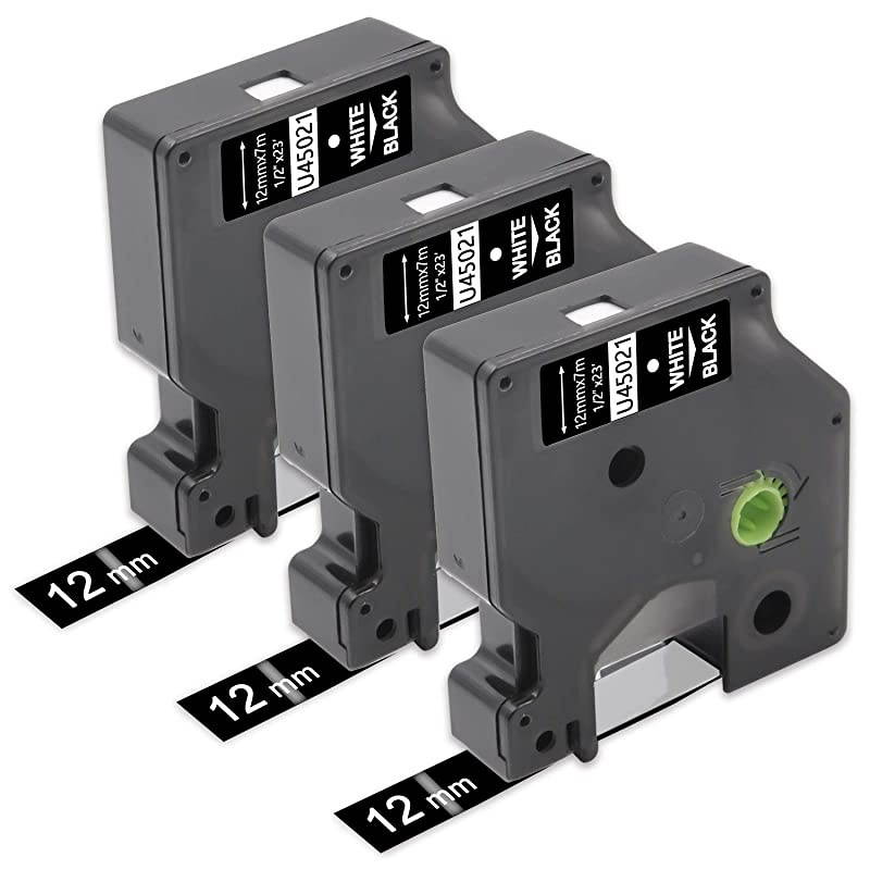with Dymo Standard 45021 Label Tape 12 White on Black Tape Cartridges Use for DYMO LabelManager 160 280 420P PnP 220P 360D 450D 210D 450DUO LabelPoint 100 150 200 12quot X 23 3Pack