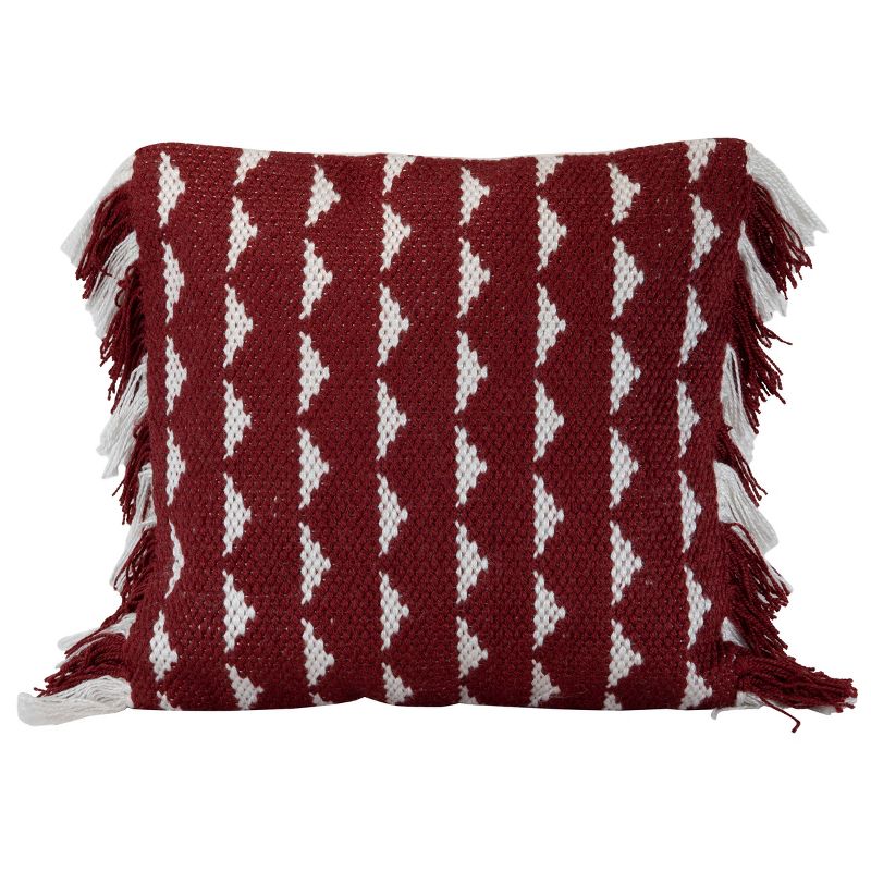 Red Triangle Pattern Hand Woven 18x18" Outdoor Decorative Throw Pillow with Hand Tied Fringe - Foreside Home & Garden