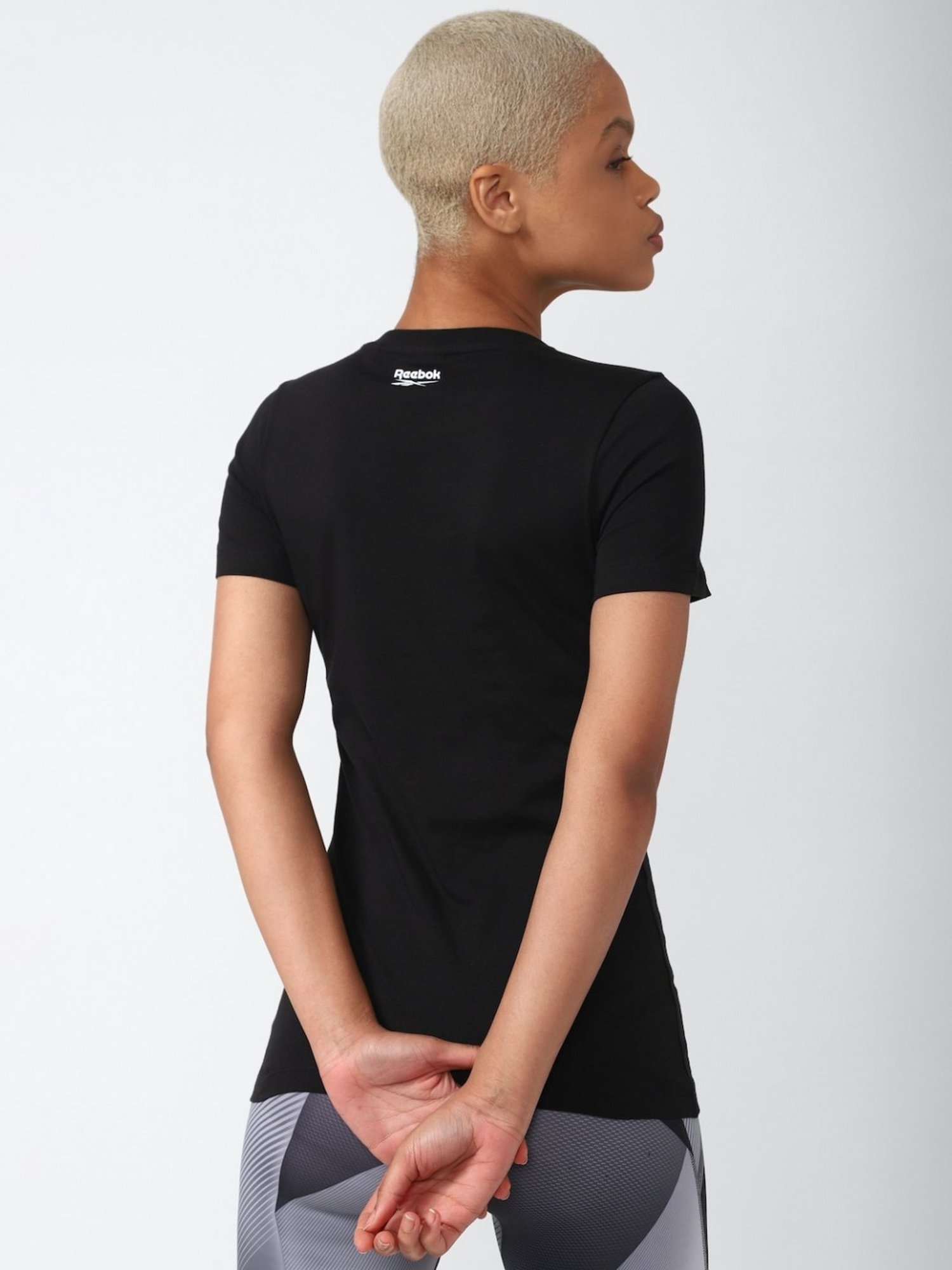 Reebok Black Cotton Printed Sports T-Shirt