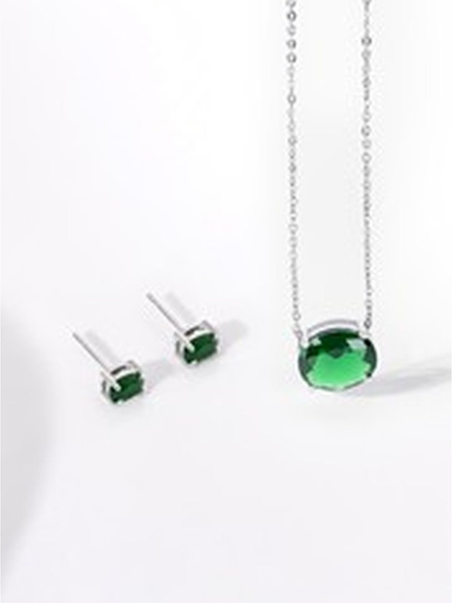 March by FableStreet 92.5 Sterling Silver Green Zircon Jewellery Set for Women
