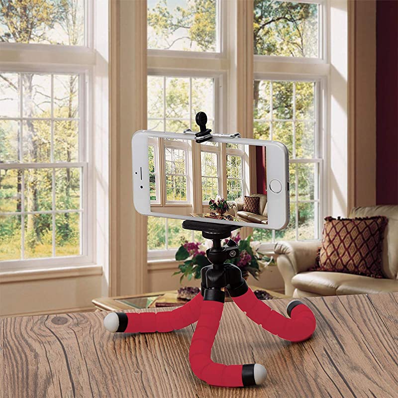 Portable Tripod Mini Bluetooth Flexible Tripod with 360 Remote Control with 14 Screws for iPhone 88 Plus77 Plus Samsung Galaxy S7 S7 Edge Huawei Sony Xperia and etc up to 55Red