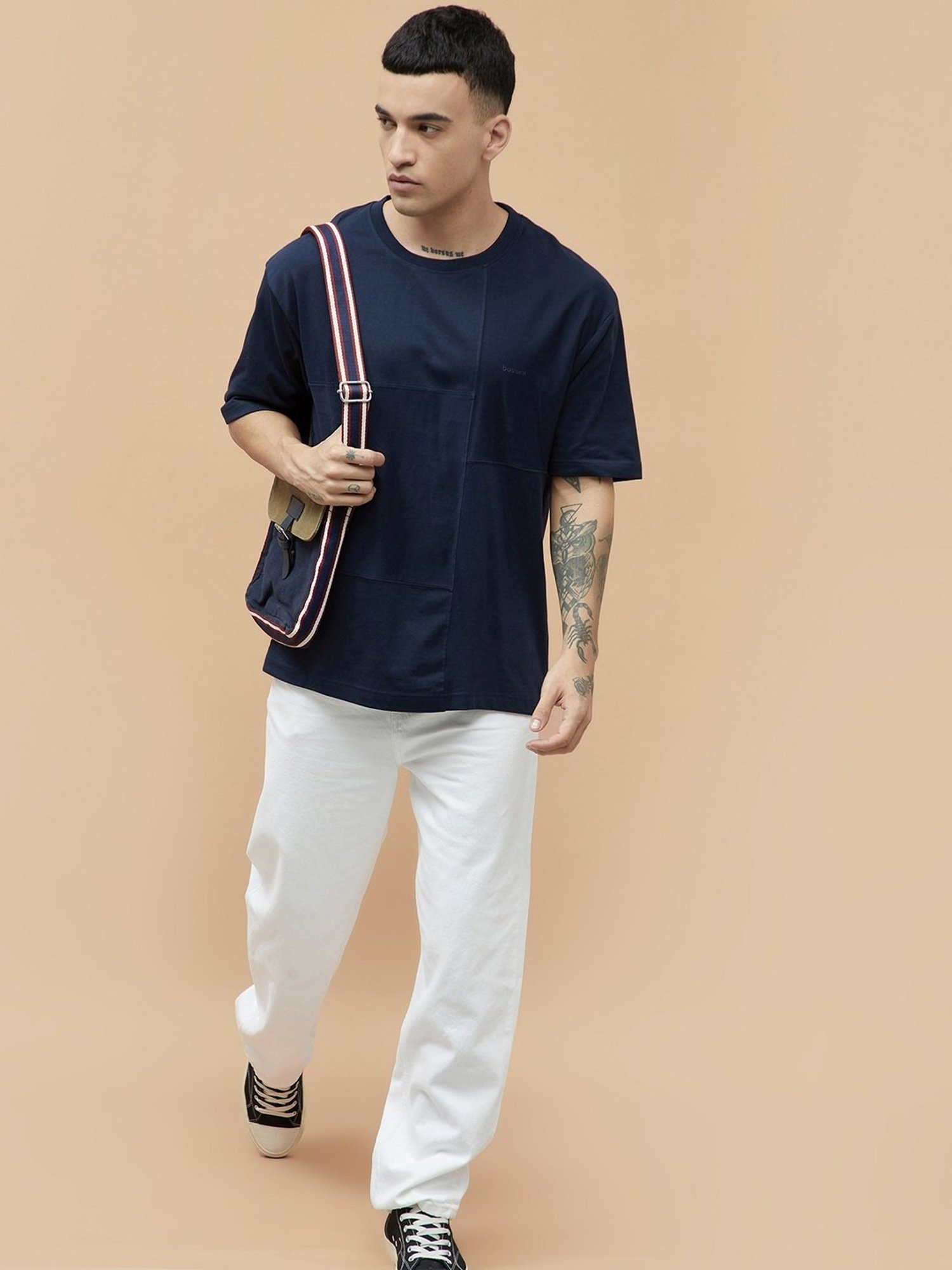 Bossini Navy Cotton Regular Fit T-Shirt