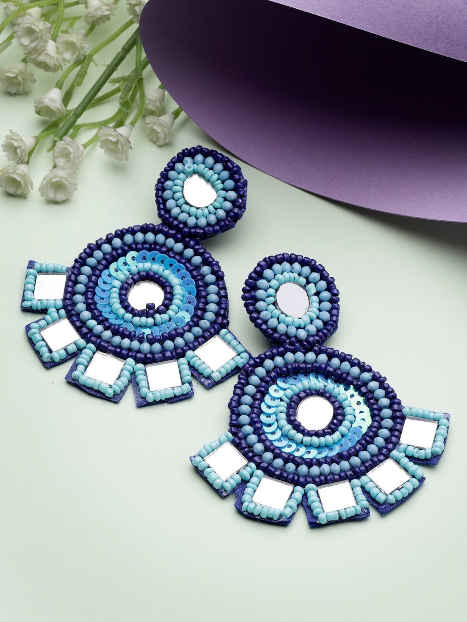 Moedbuille Mirrors Beads and Sequins Contemporary Design Handcrafted Afghan Earrings