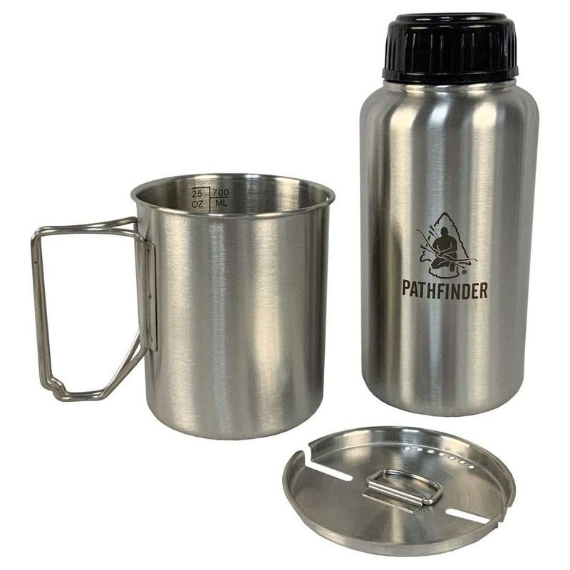 Self Reliance Outfitters Pathfinder Stainless Steel Canteen Cooking Set with Canteen, Lid, Nesting Cup, and Stove for Camping, Hiking, and Hunting