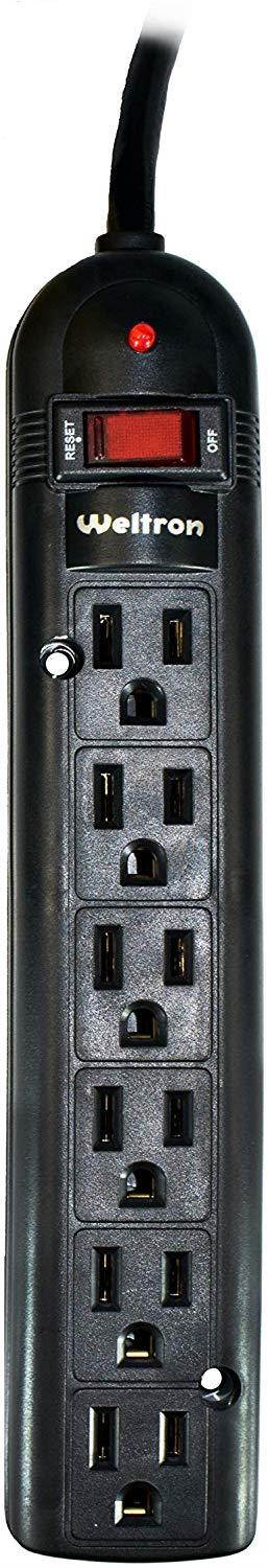 Weltron - Wall Mount 6 Outlet Surge Protector Power Strip 10 ft. Black (WSP-600PLF-10BK)