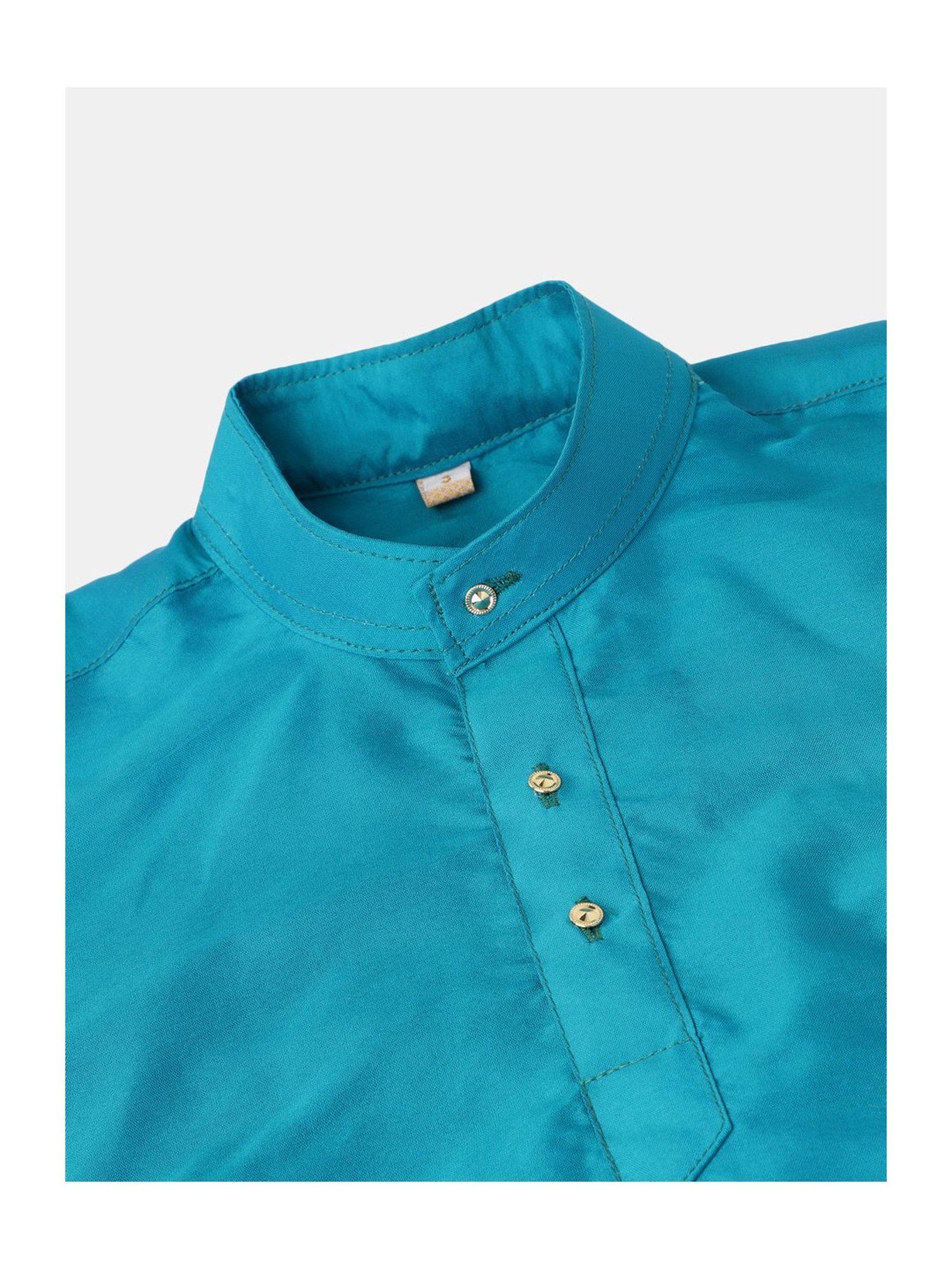 THANGAMAGAN Kids Turquoise Solid Full Sleeves Kurta