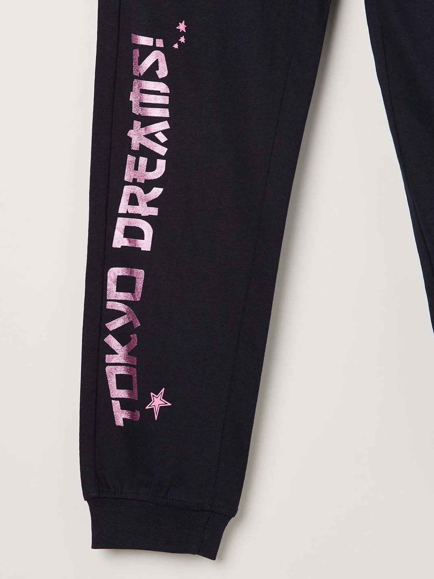 Fame Forever by Lifestyle Girls Navy Cotton Printed Track Pants