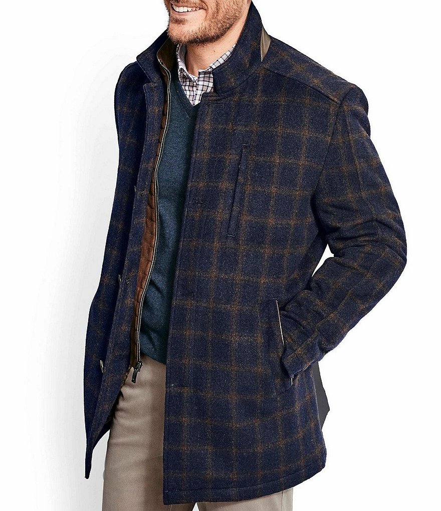 Johnston & Murphy Windowpane Wool Coat With Bib