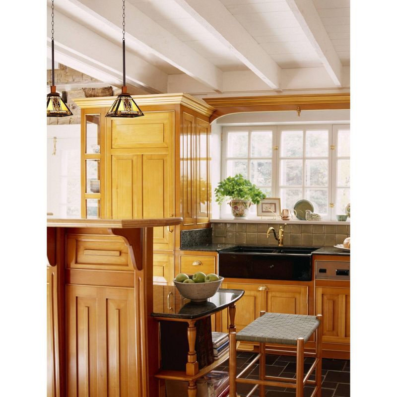 Robert Louis Tiffany Antique Bronze Mini Pendant Light 8 1/2" Wide Mission Tiffany Wheat Grass Art Glass Fixture Kitchen Island