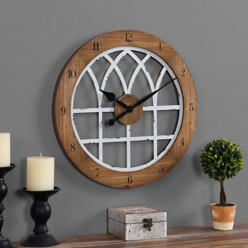 18" Cathedral Arch Wall Clock Weathered Brown/White - FirsTime