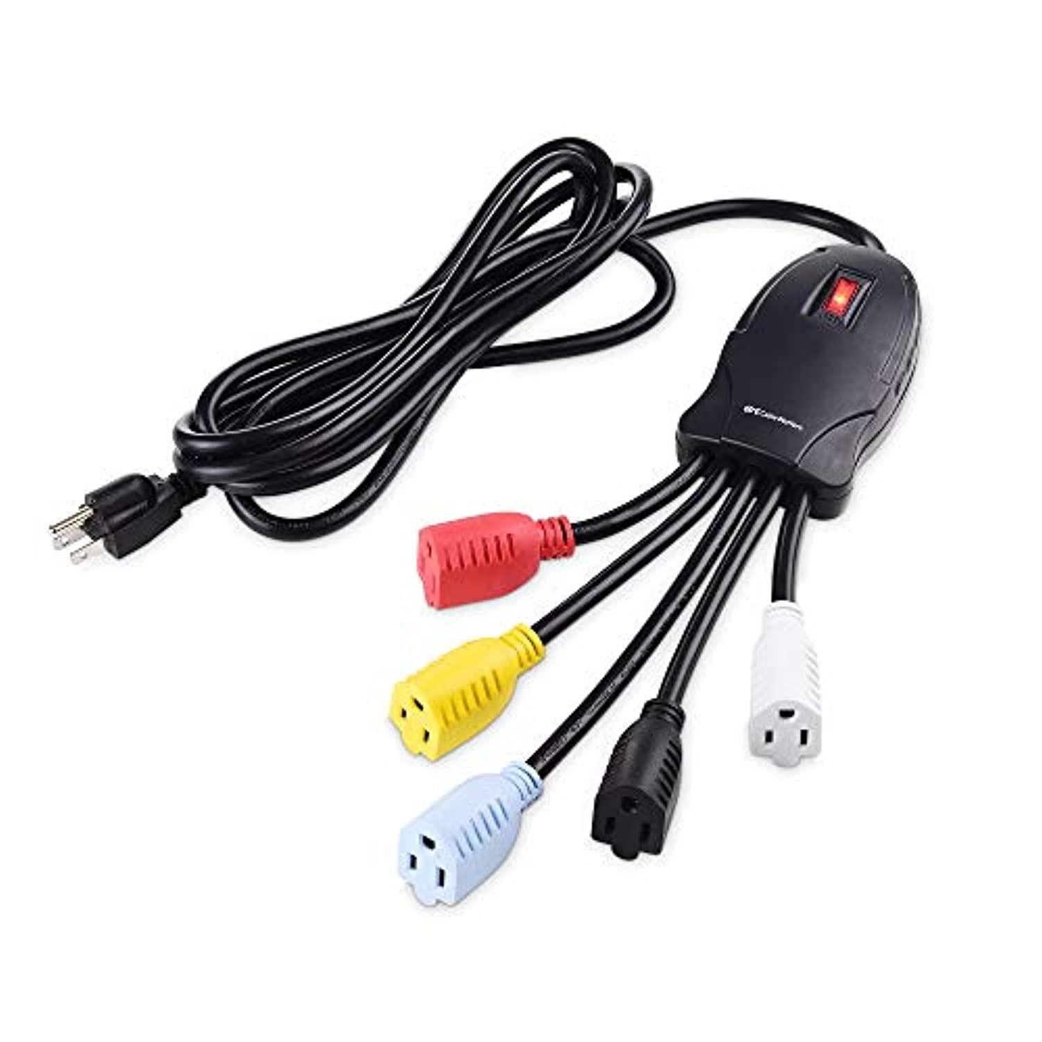 cable matters 5 outlet power cord splitter (power squid outlet multiplier) with extra long 10 foot power cord and color coded receptacles