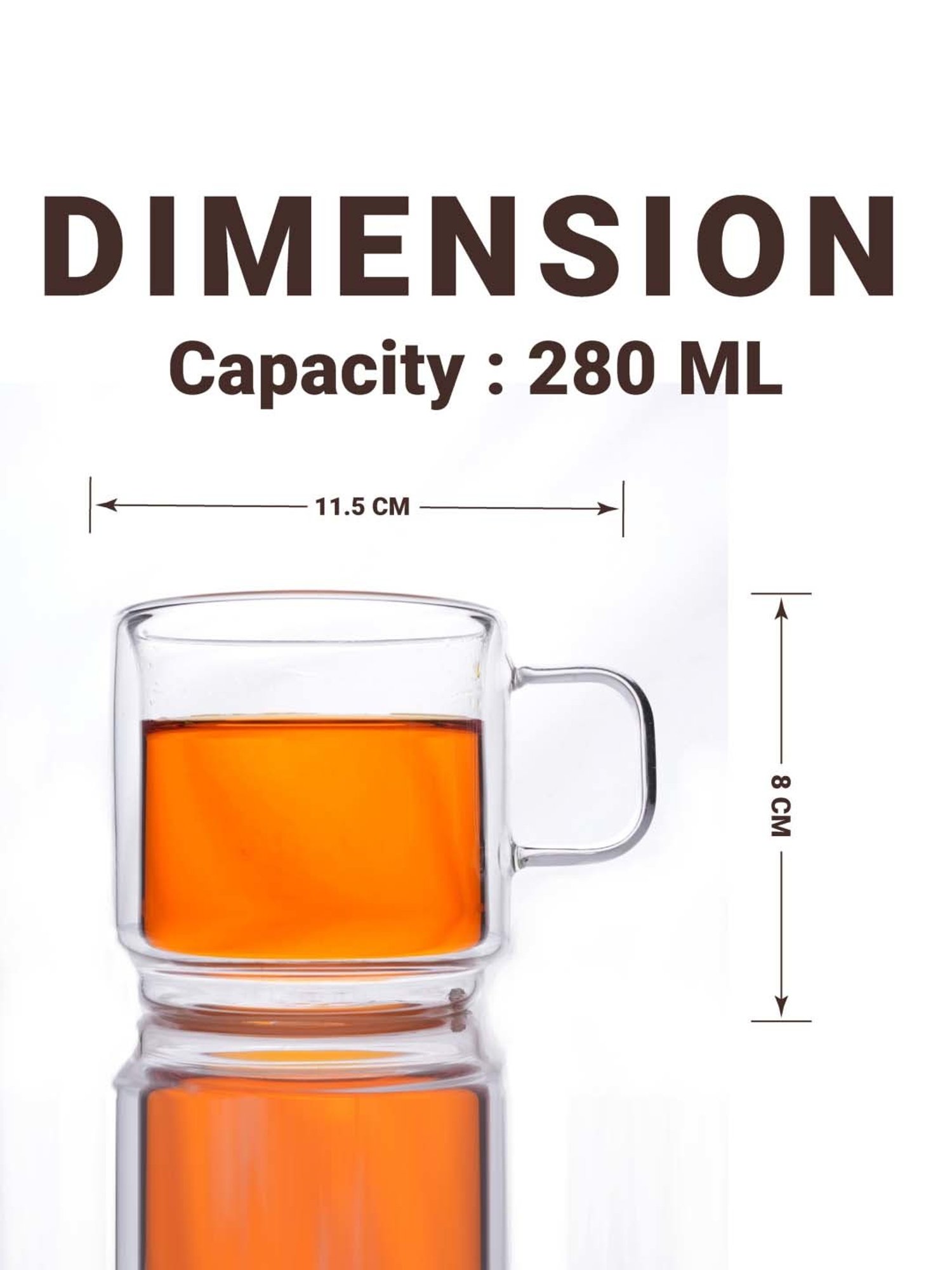 Femora Double Wall Transparent Glass Heat Resistant Coffee Mugs With Handle (0.28 L) - Set of 4