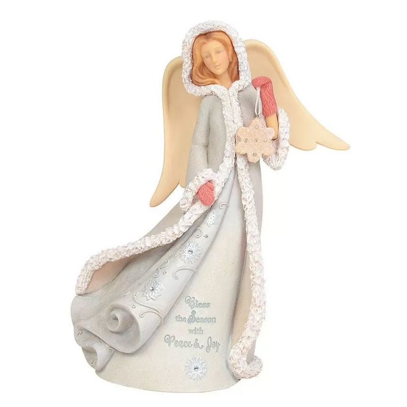 Foundations 9.25" Peace & Joy Christmas Angel Holiday Snowflakes  -  Decorative Figurines