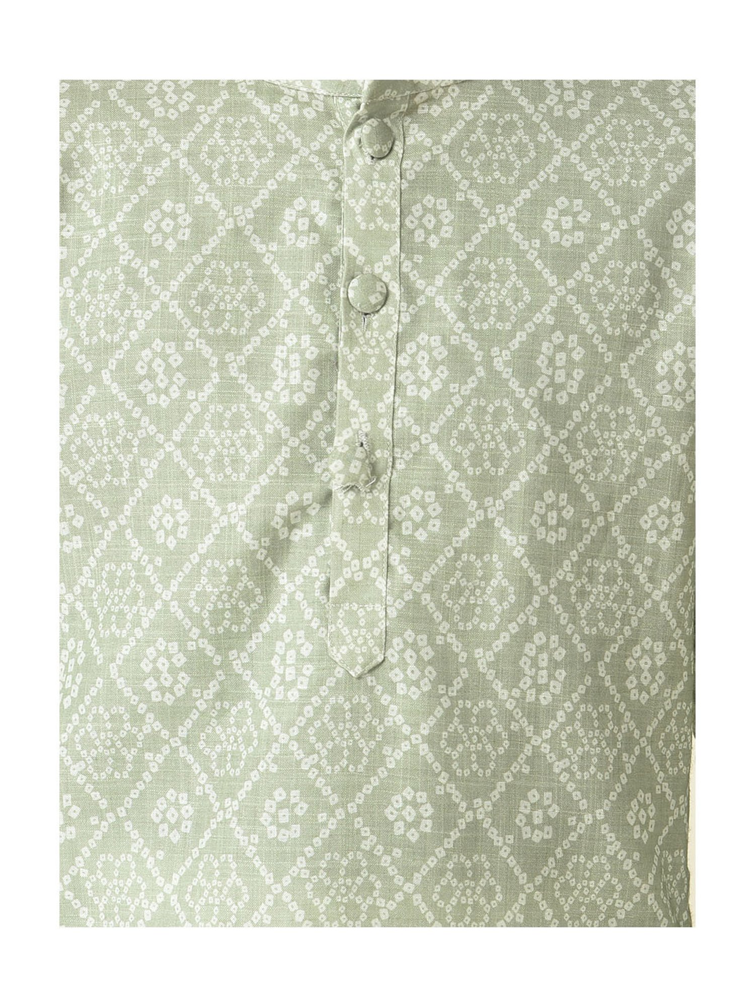 TABARD Kids Green & White Printed Full Sleeves Kurta with Churidar